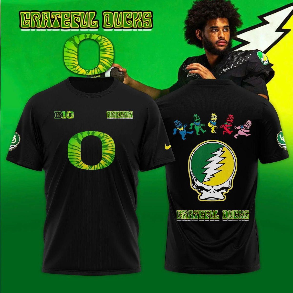 Oregon Ducks x Grateful Dead Merch Grateful Ducks Black T-Shirt Gift Idea For Football Lover - Foxy23shop