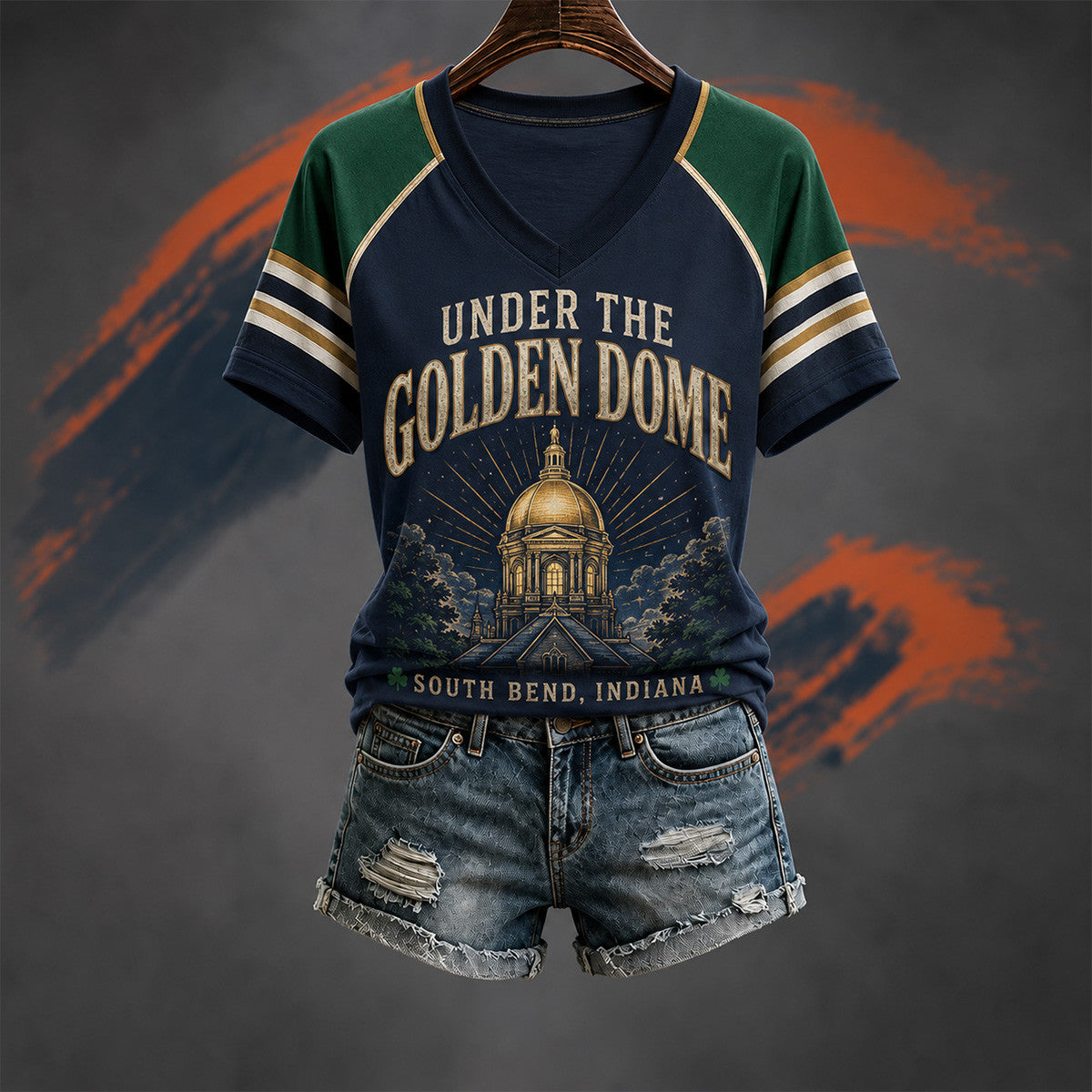 Notre Dame Fighting Irish Merch Under The Golden Dome V-Neck Shirt Gifts For Subway Alumni - Foxy23shop