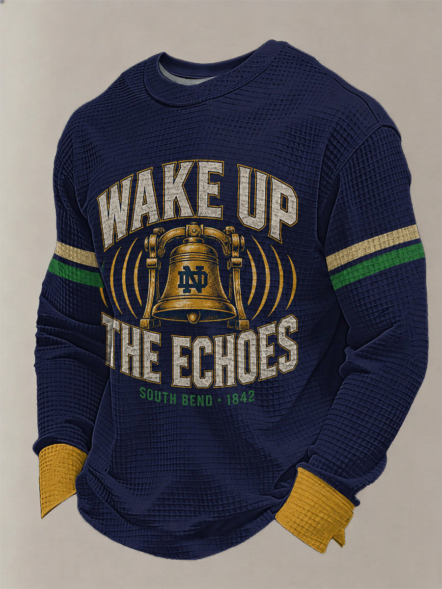 Notre Dame Fighting Irish Merch Wake Up The Echoes Long Sleeve Shirt Gifts For Football Fan - Foxy23shop
