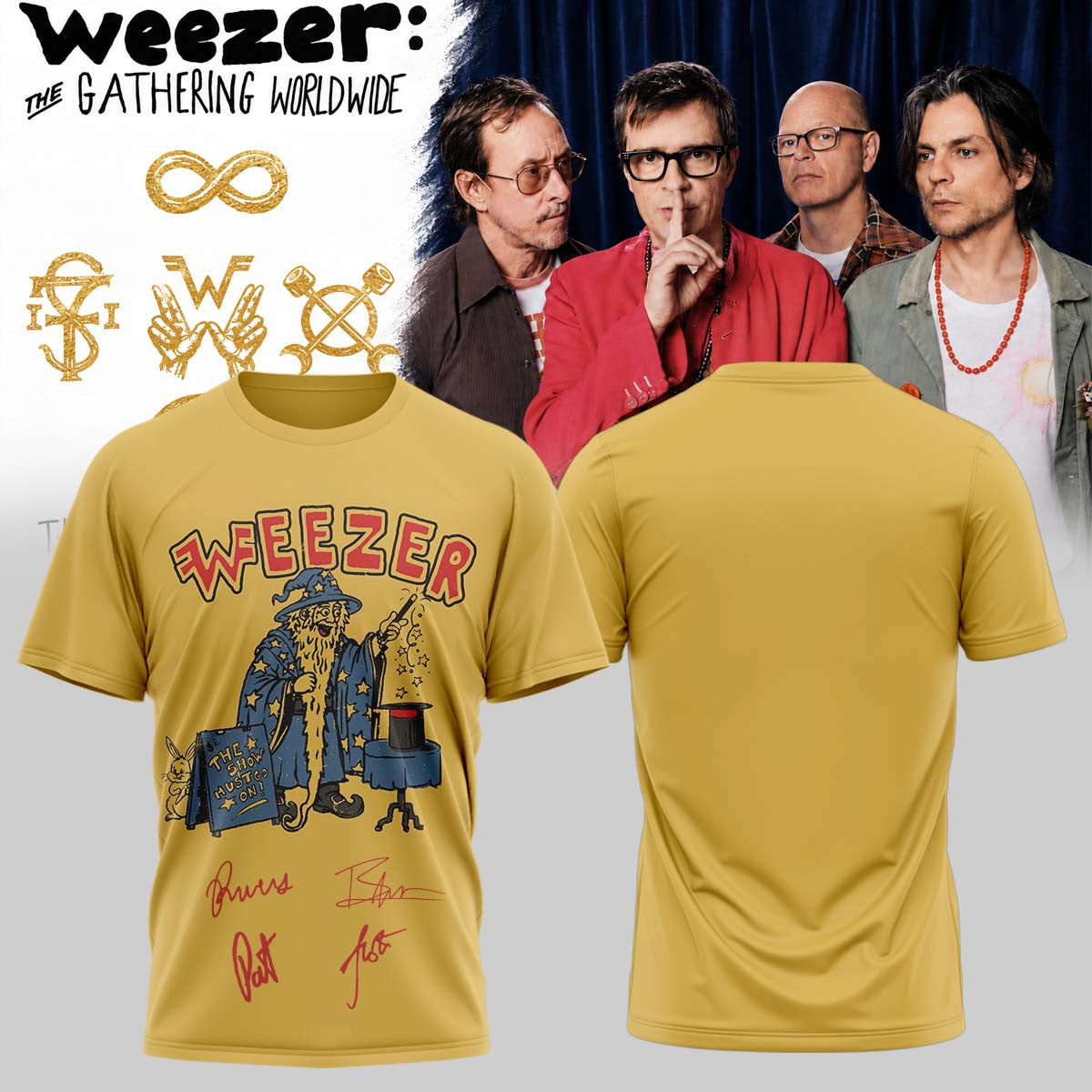 Weezer Merch The Gathering Worldwide Tour Signature T-Shirt Gifts For Rock Lovers - Foxy23shop