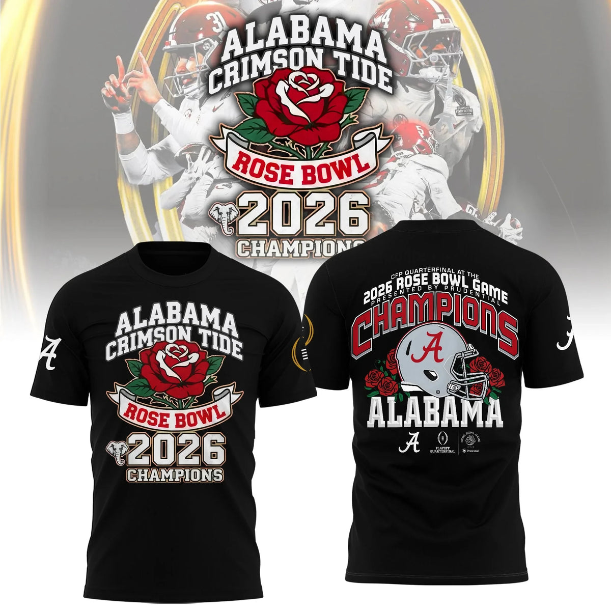 Alabama Crimson Tide 2026 Rose Bowl Champions Combo T-Shirt Football Fan Gear - Foxy23shop