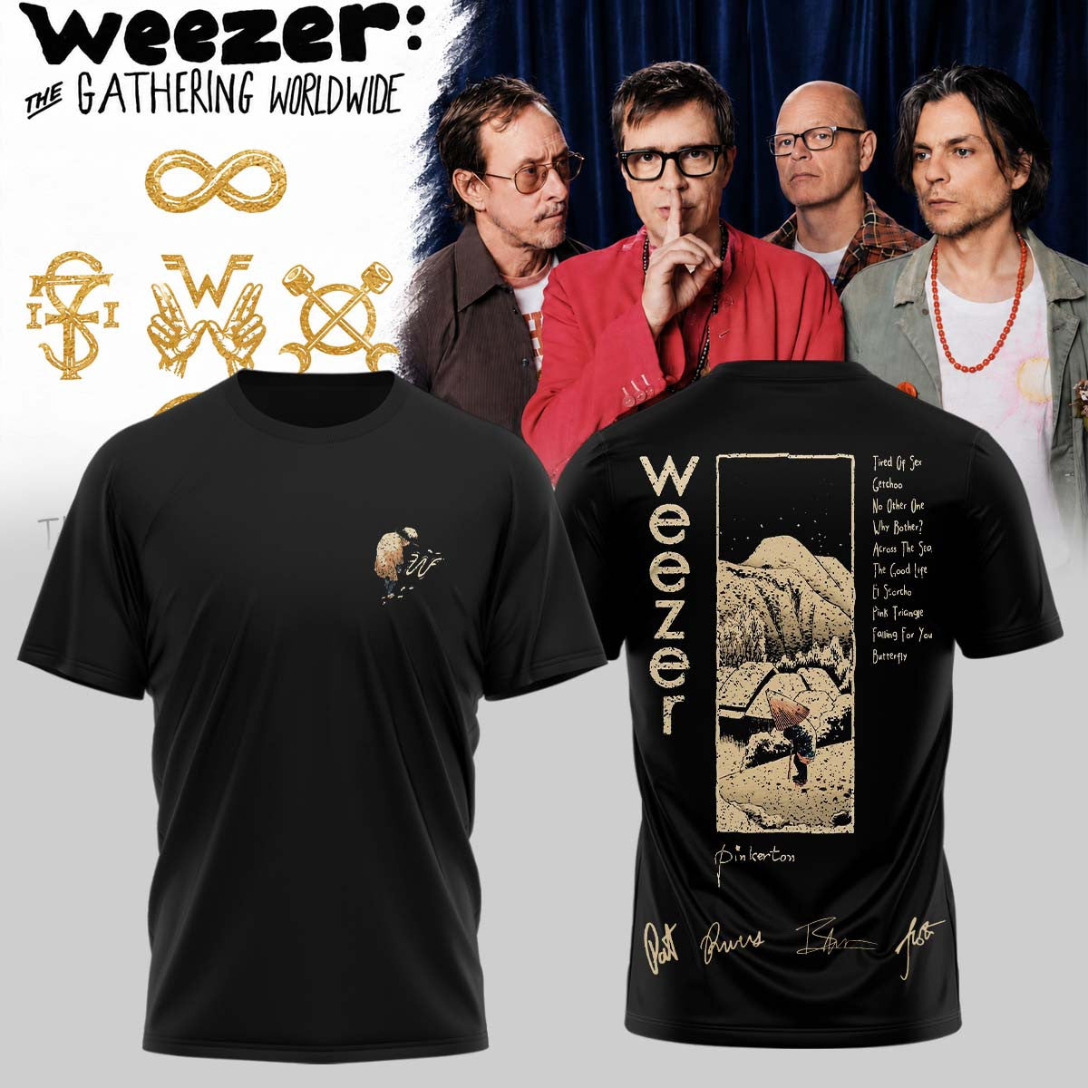 Weezer Merch Pinkerton Starry Night Tour Signature Black T-Shirt Gifts For Rock Lover - Foxy23shop