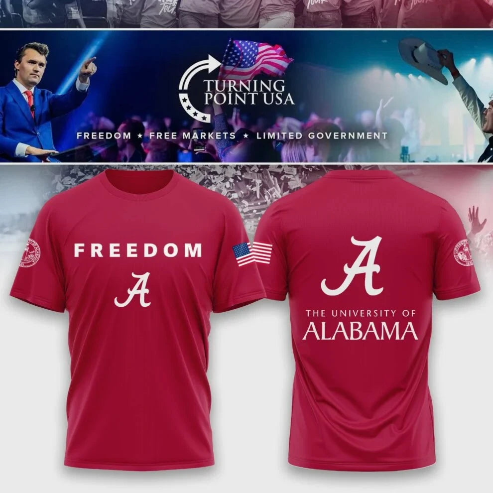 Alabama Crimson Tide x Turning Point USA T-Shirt Freedom Charlie Kirk Clothes Fan Gear - Foxy23shop