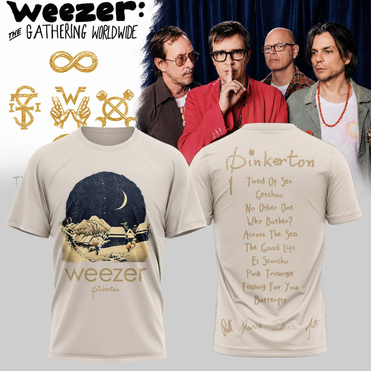 Weezer Merch Pinkerton Starry Night Tour Signature T-Shirt Unique Gifts For Brother - Foxy23shop