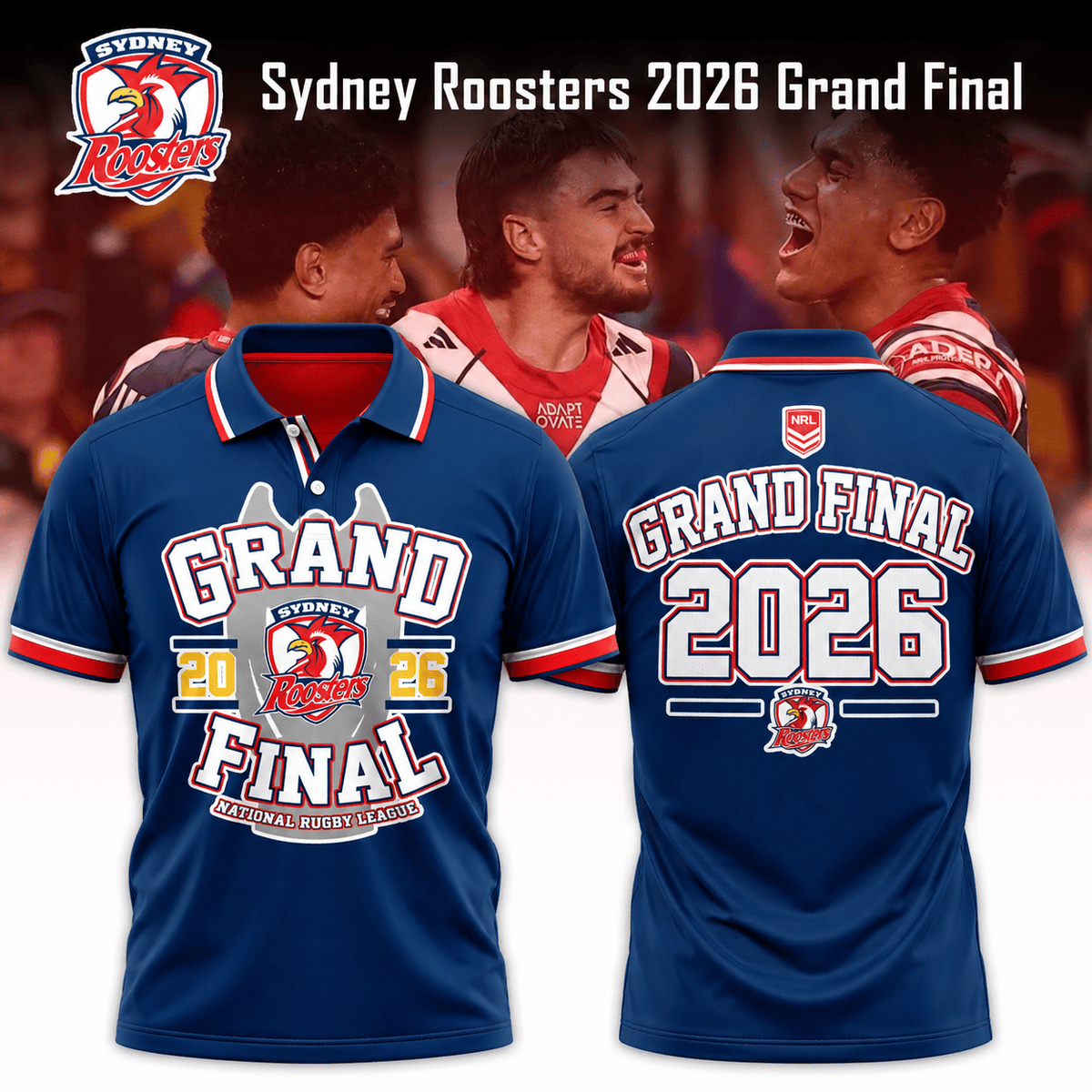 Sydney Roosters Merch 2026 Grand Final Polo Shirt Sydney Roosters Clothing - Foxy23shop