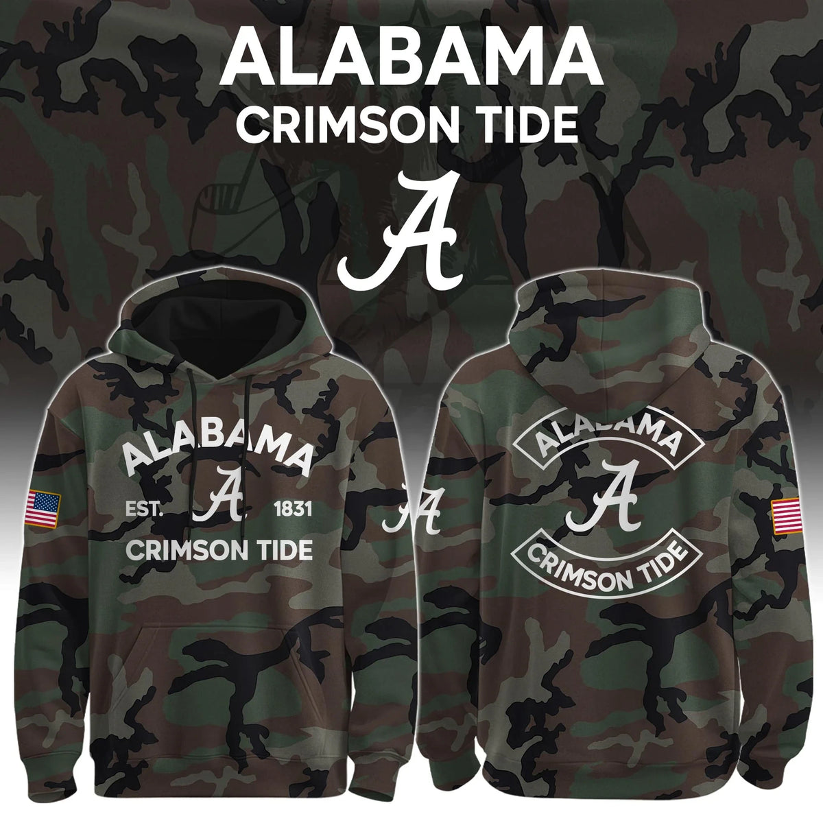 Alabama Crimson Tide Merch Est 1831 Camo Hoodie Gifts For Football Fans - Foxy23shop