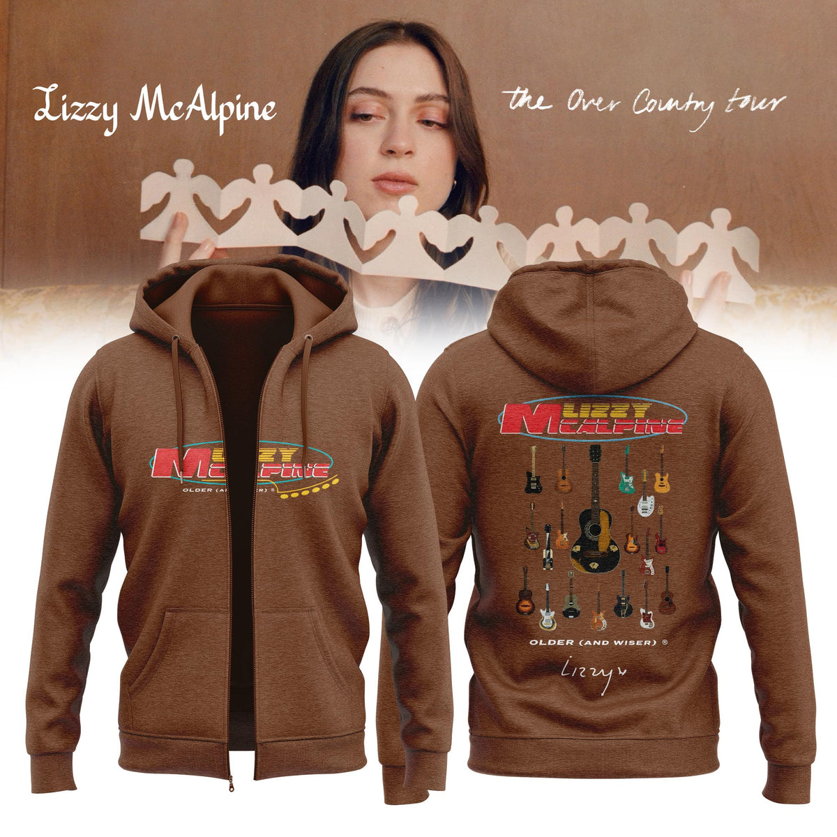 Lizzy McAlpine Merch The Over Country Tour 2026 Signed Zip Hoodie Music Lover Gift - Foxy23shop