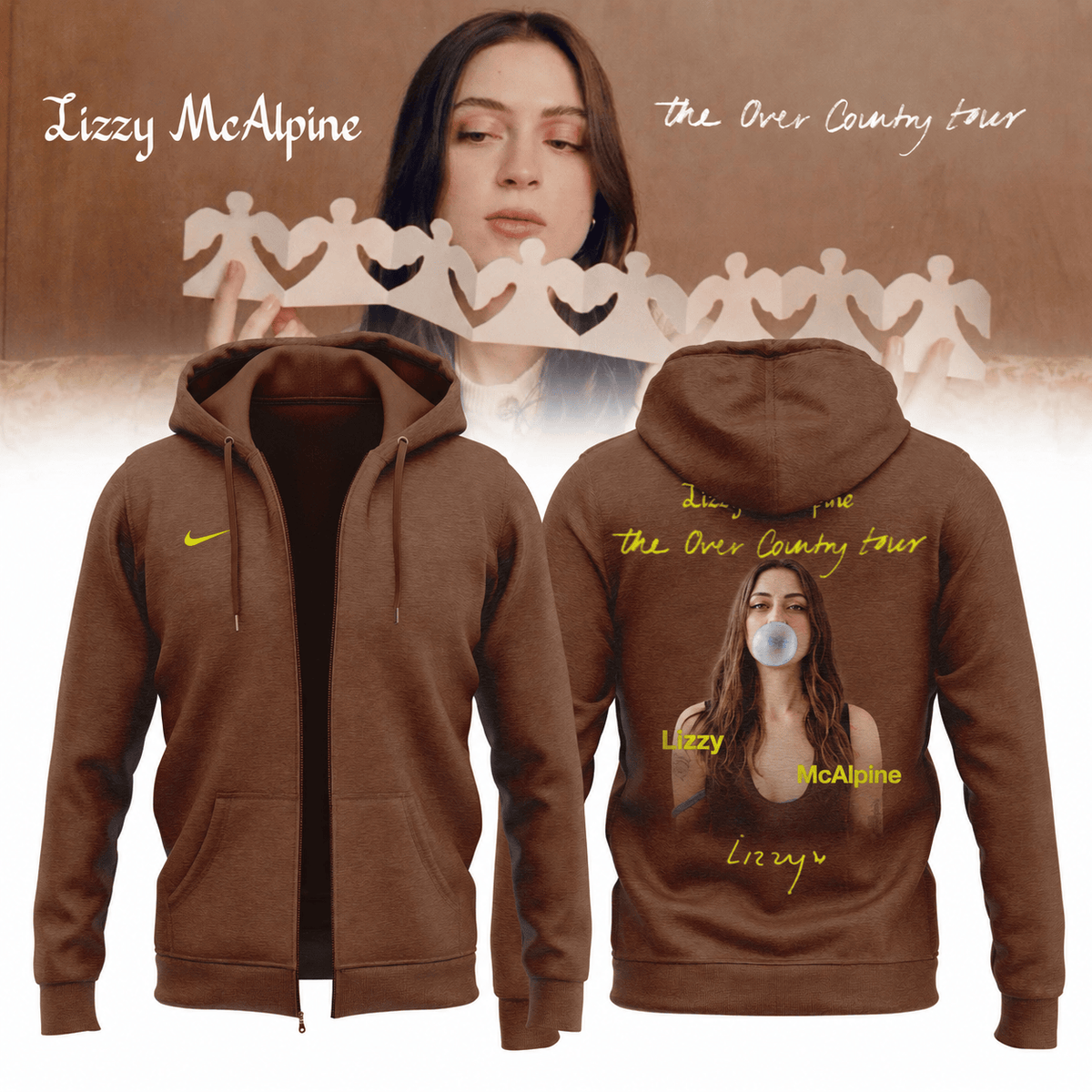 Lizzy McAlpine Merch The Over Country Tour 2026 Zip Hoodie Gifts For Music Buffs - Foxy23shop