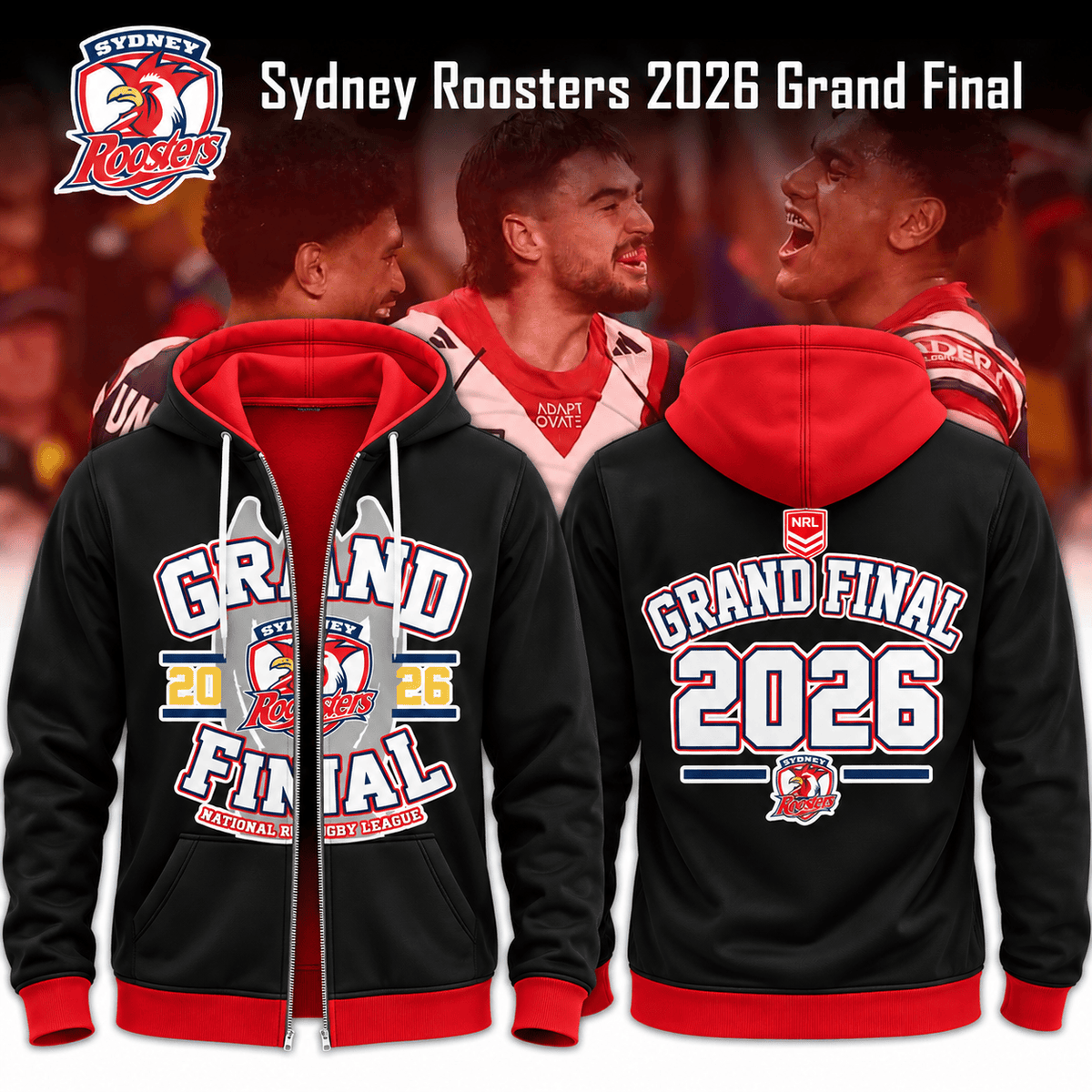 Sydney Roosters 2026 Grand Final Zip Hoodie Sydney Roosters Hooded Sweatshirt - Foxy23shop