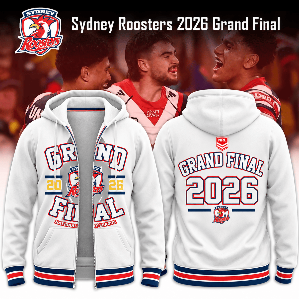 Sydney Roosters 2026 Grand Final Zip Hoodie Sydney Roosters Clothing Best Fan Gifts - Foxy23shop