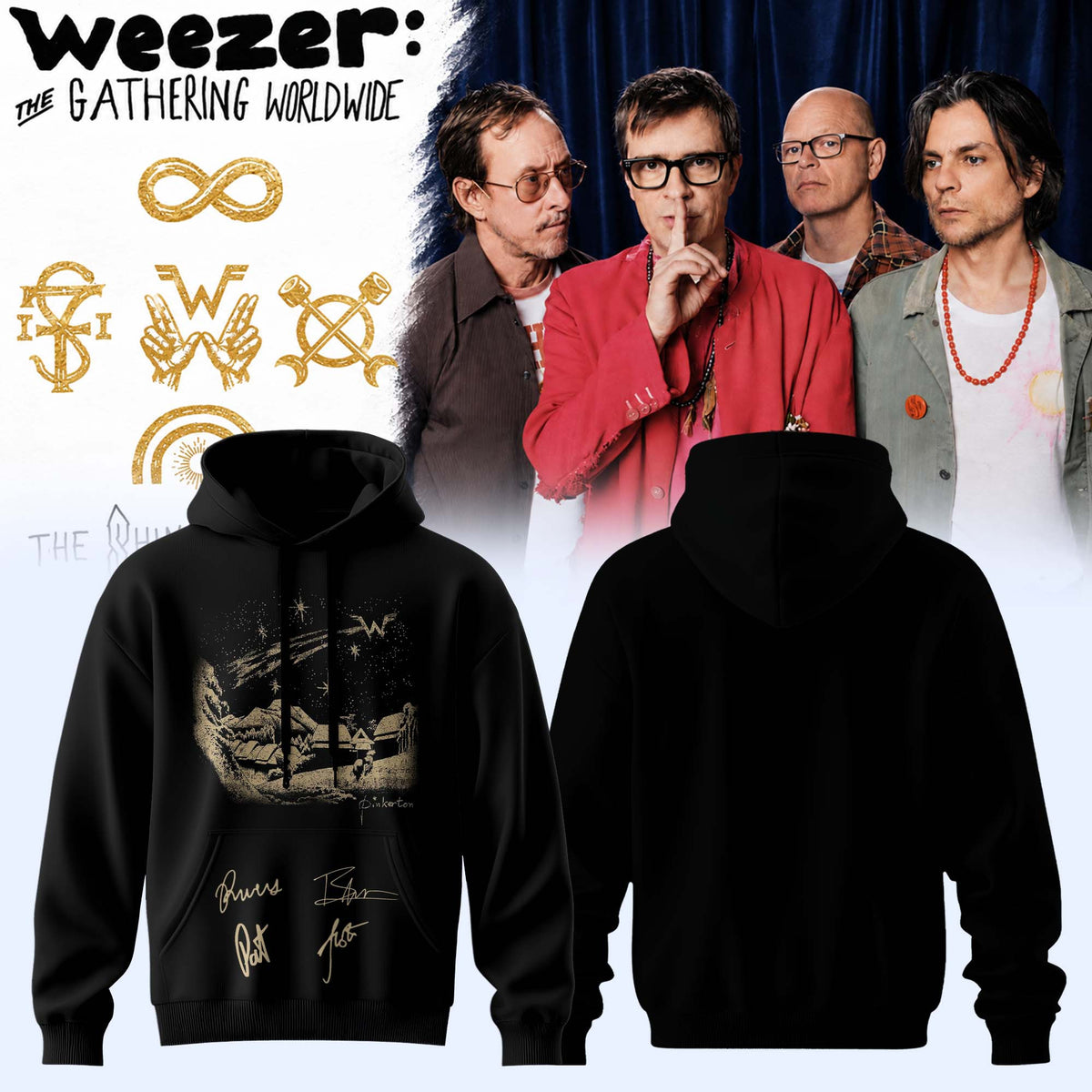 Weezer Merch Pinkerton Starry Night Tour Signature Hoodie Unique Gifts For Rock Fan - Foxy23shop