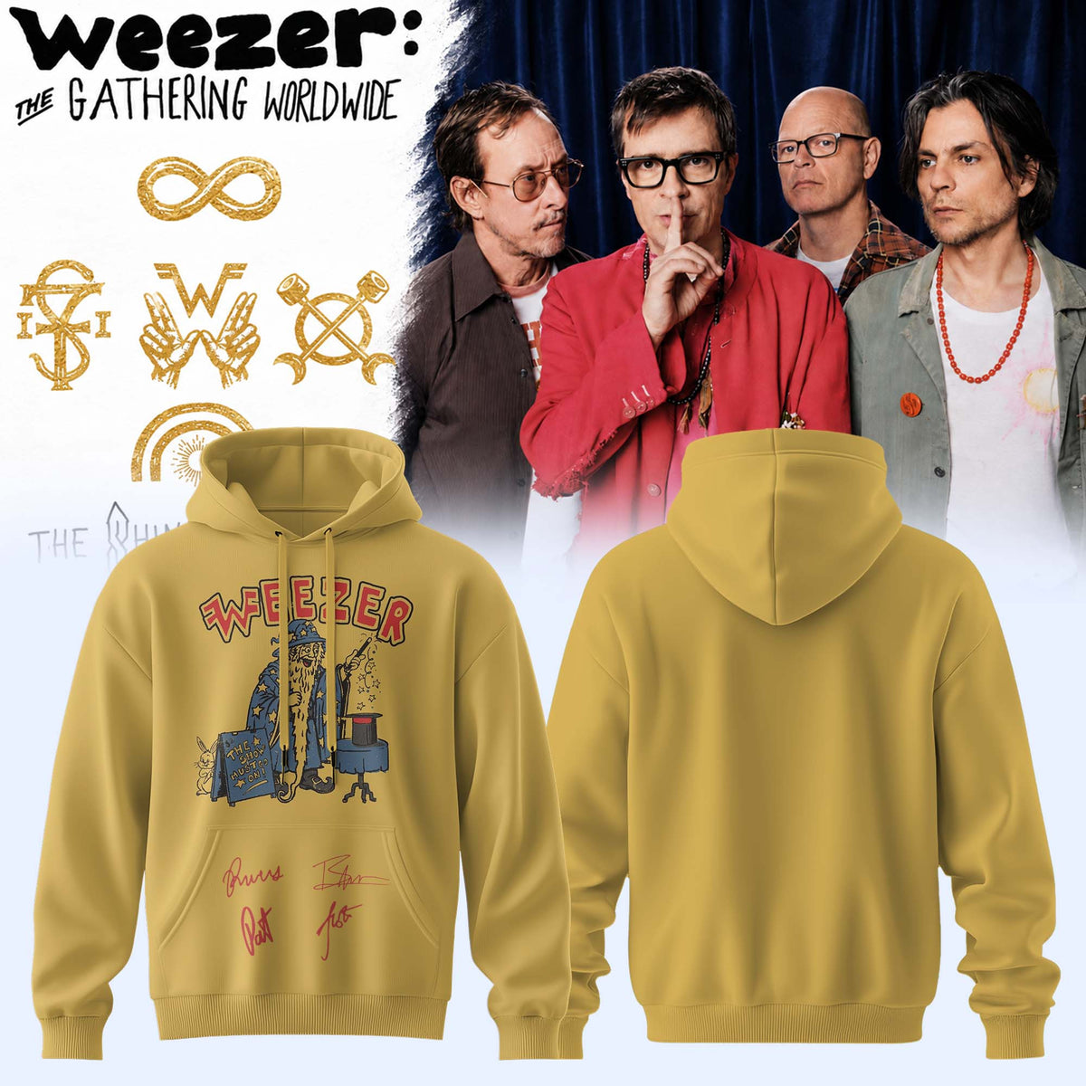 Weezer Merch The Gathering Worldwide Tour Hoodie Weezer Hooded Sweatshirt - Foxy23shop