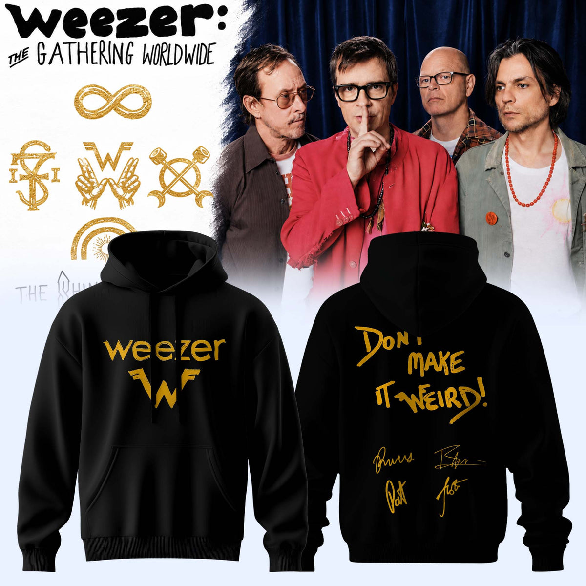 Weezer Merch The Gathering Worldwide Tour Signed Hoodie Unique Gifts For Rock Lovers - Foxy23shop