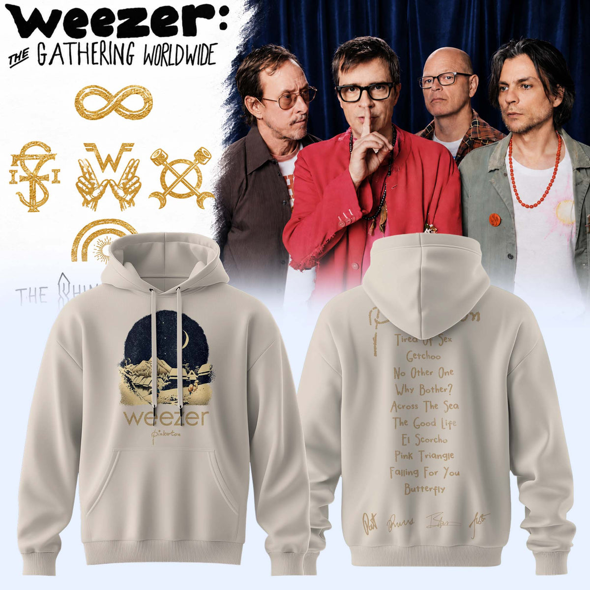Weezer Merch Pinkerton Starry Night Tour Signature Hoodie Presents For Weezer Lover - Foxy23shop