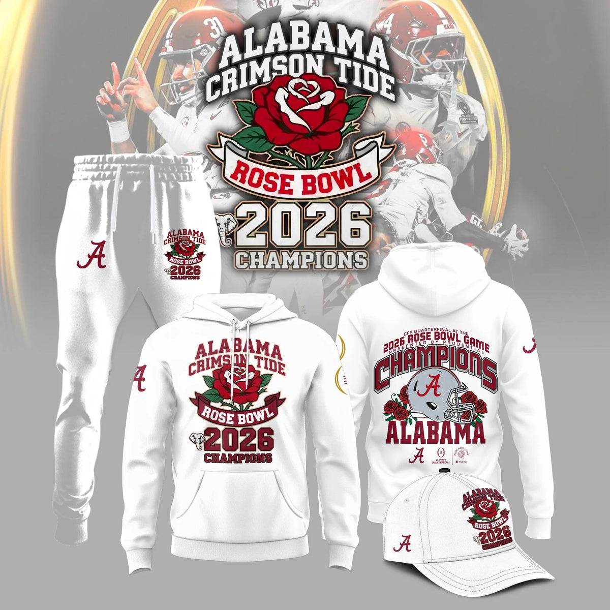 Alabama Crimson Tide 2026 Rose Bowl Champions Hoodie Alabama Crimson Tide Gear Gift Ideas - Foxy23shop