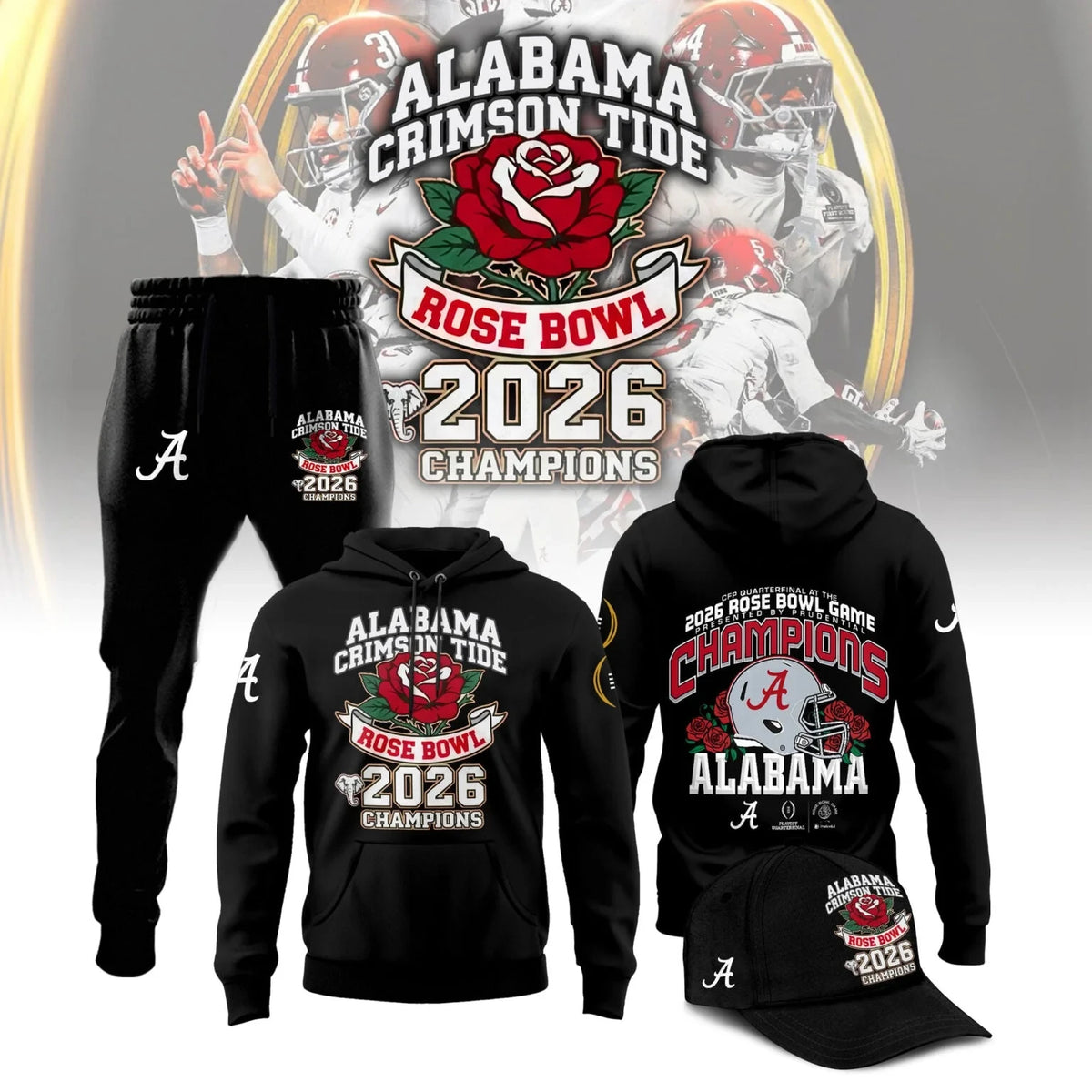 Alabama Crimson Tide 2026 Rose Bowl Champions Hoodie Alabama Crimson Tide Merch Fan Gear - Foxy23shop