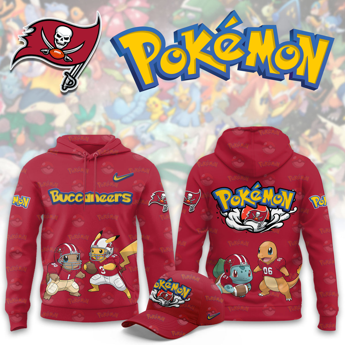 Tampa Bay Buccaneers Merch 2026 NFL Pokemon Hoodie Gifts For Buccaneers Fans - Foxy23shop