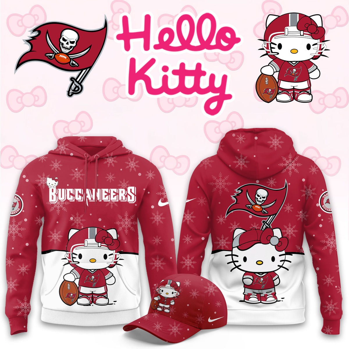 Tampa Bay Buccaneers x Hello Kitty Merch 2026 NFL Hoodie Tampa Bay Buccaneers Apparel - Foxy23shop