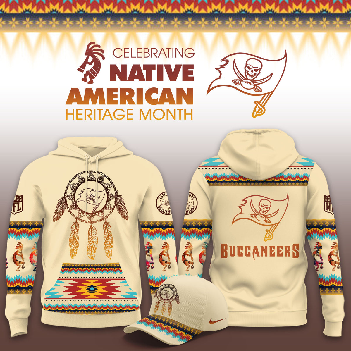 Tampa Bay Buccaneers Merch 2026 NFL X Native American Heritage Hoodie Best Fan Gear - Foxy23shop