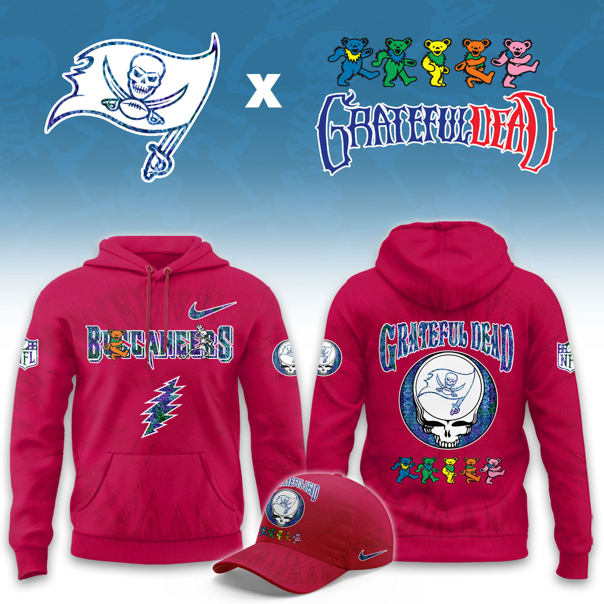 Tampa Bay Buccaneers x Grateful Dead Merch 2026 NFL Hoodie Gifts For Rock Lovers - Foxy23shop
