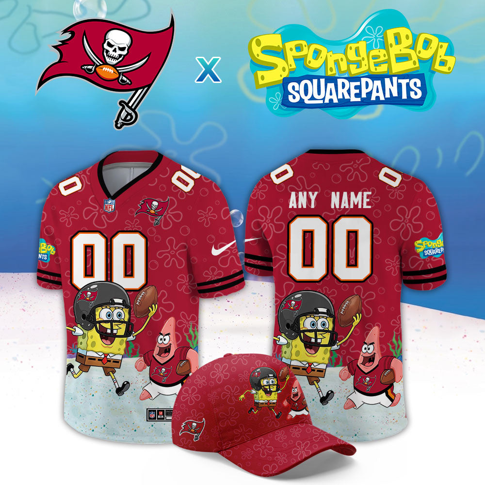Custom Tampa Bay Buccaneers Merch 2026 NFL Spongebob Squarepants Jersey Fan Gear - Foxy23shop