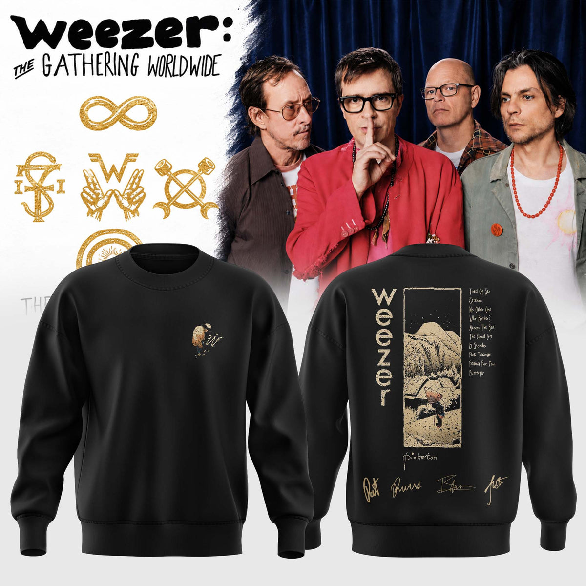 Weezer Merch Pinkerton Starry Night Tour Signature Sweatshirt Gifts For Music Lovers - Foxy23shop