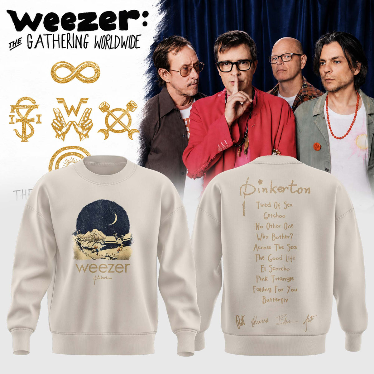 Weezer Merch Pinkerton Starry Night Tour Signature Sweatshirt Rock Fan Gifts - Foxy23shop