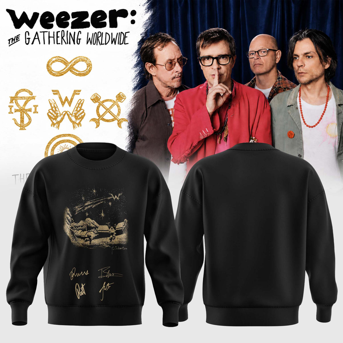 Weezer Merch Pinkerton Starry Night Tour Signature Sweatshirt Presents For Music Lovers - Foxy23shop