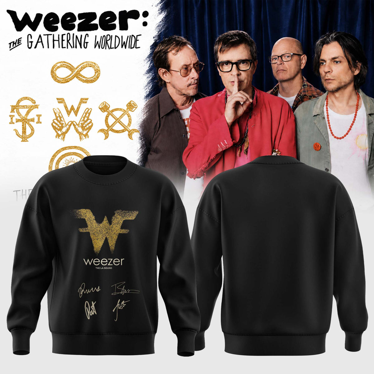 Weezer Merch Pinkerton Starry Night Tour Signature Sweatshirt Weezer Apparel - Foxy23shop