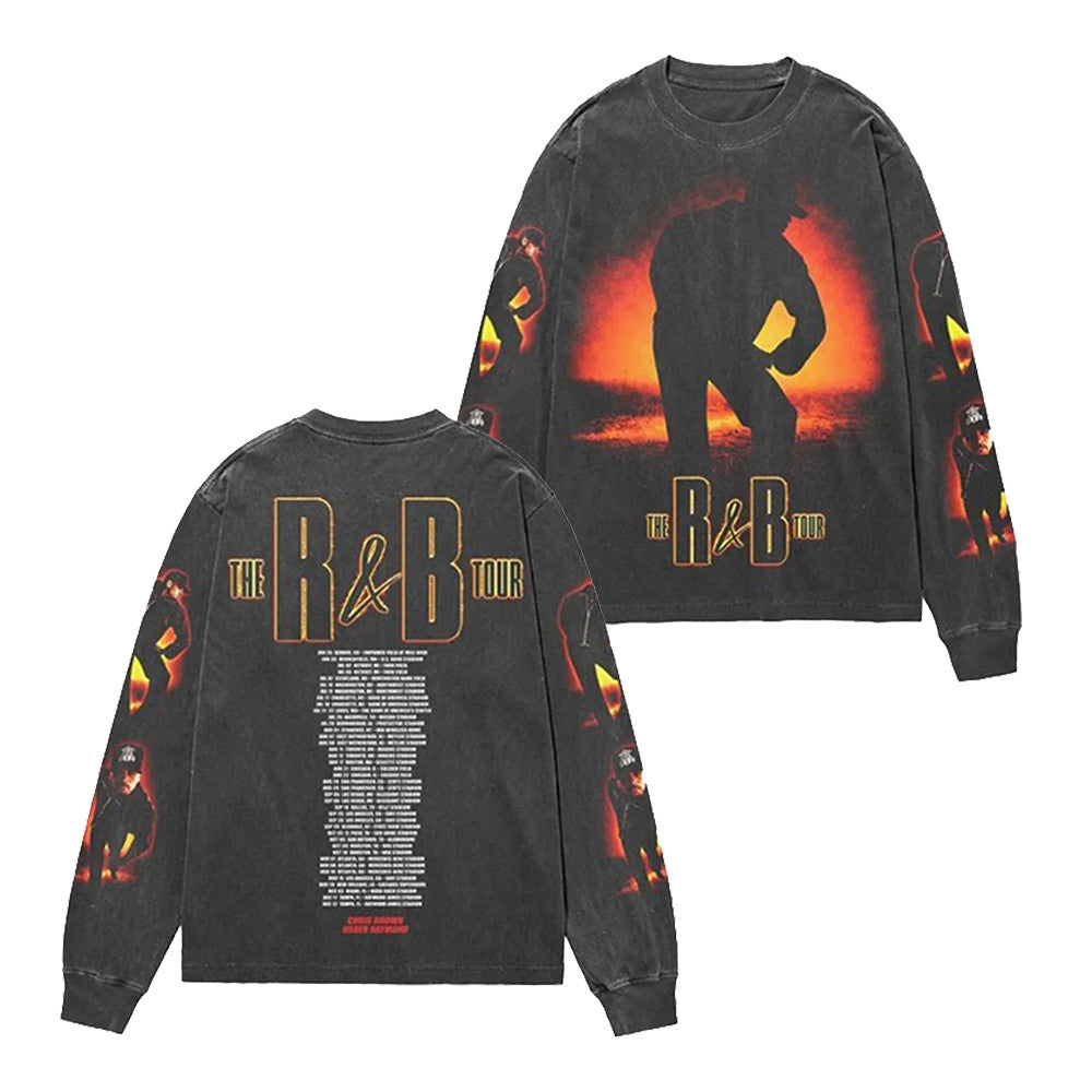 Chris Brown R&B Tour Flame Long Sleeve Shirt R B Tour Merch Gifts For Fans - Foxy23shop