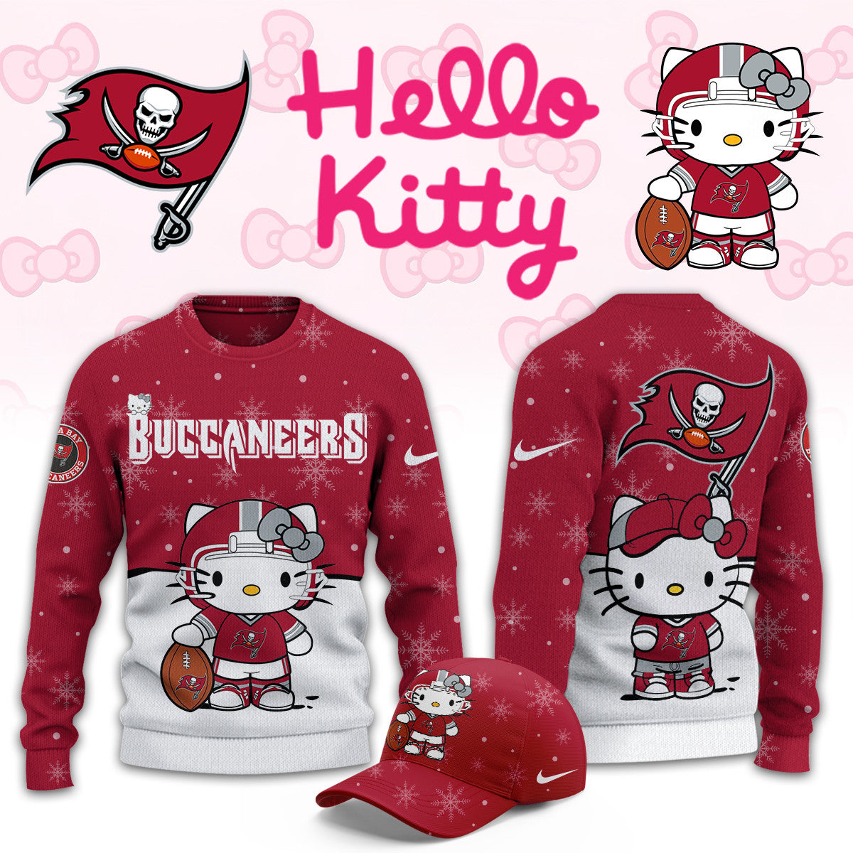 Tampa Bay Buccaneers Merch 2026 NFL X Hello Kitty Sweatshirt Gifts For Tampa Bay Buccaneers Fans - Foxy23shop