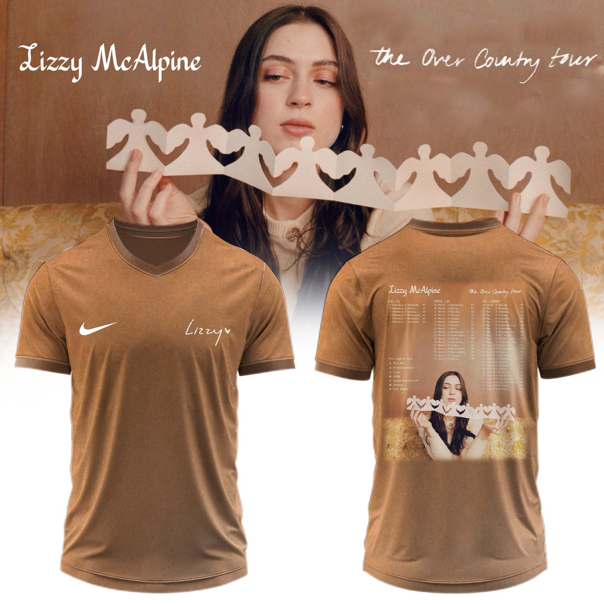 Lizzy McAlpine Merch The Over Country Tour 2026 Signed V-Neck Shirt Gifts For Music Lovers - Foxy23shop
