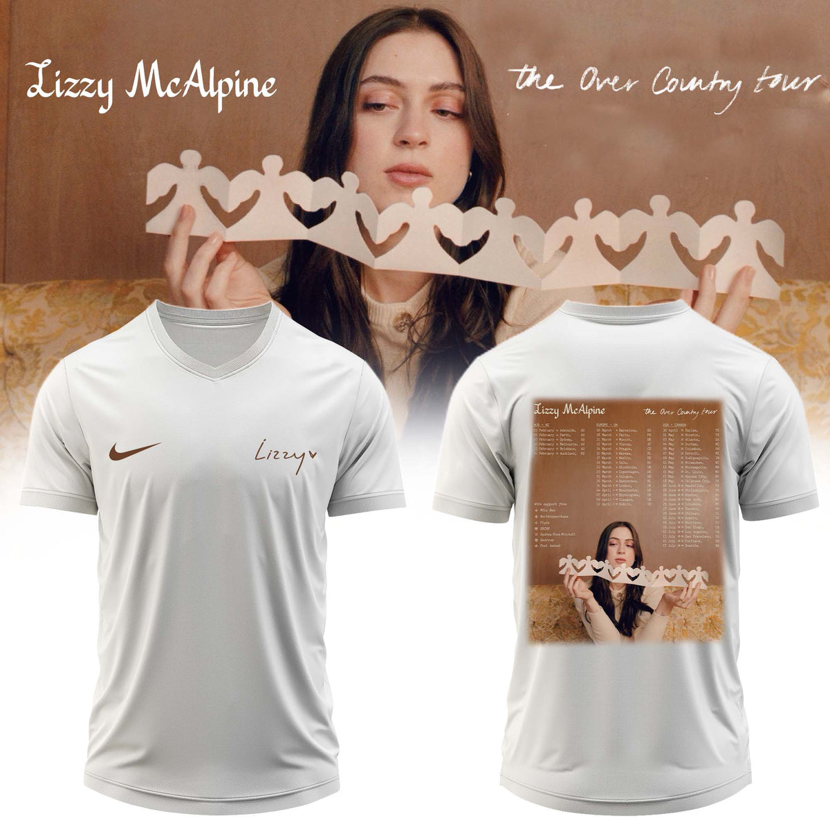 Lizzy McAlpine Merch The Over Country Tour 2026 V-Neck Shirt Lizzy McAlpine Apparel - Foxy23shop