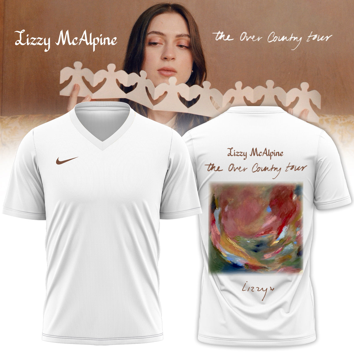 Lizzy McAlpine Merch The Over Country Tour 2026 White V-Neck Shirt Fan Gifts - Foxy23shop