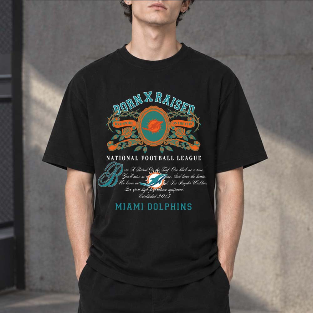 BornxRaised X National Football League Miami Dolphins Black T-Shirt Best Gifts For Dolfans - Foxy23shop