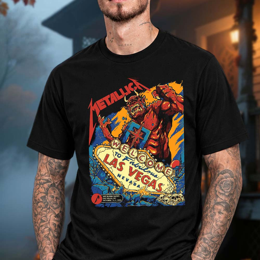 Metallica Las Vegas NV Exclusive Poster T-Shirt Metallica Clothes Presents For Fans - Foxy23shop