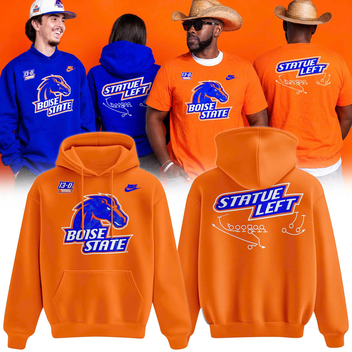 Boise State Broncos Merch Statue Left 20th Anniversary Fiesta Bowl Hoodie Fan Gear - Foxy23shop