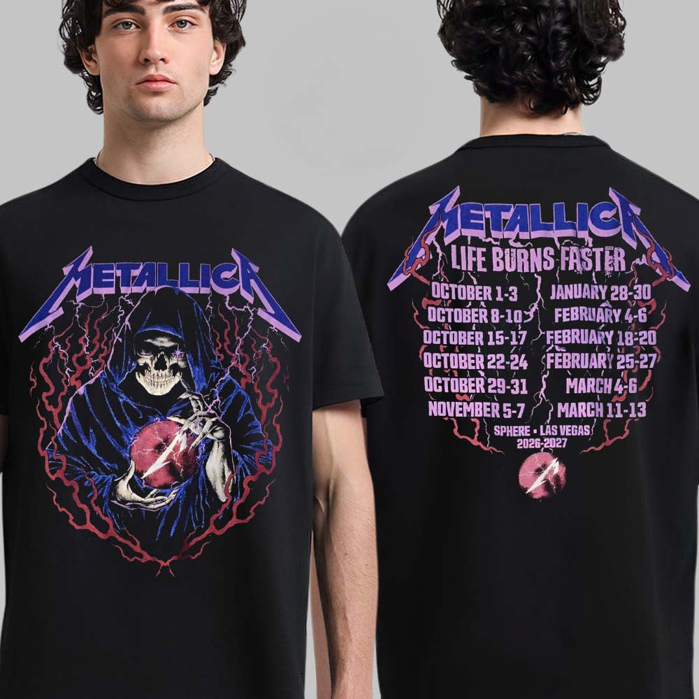 Metallica Life Burns Faster 2026 2027 Las Vegas T-Shirt Metallica Clothing Gift Ideas For Fans - Foxy23shop