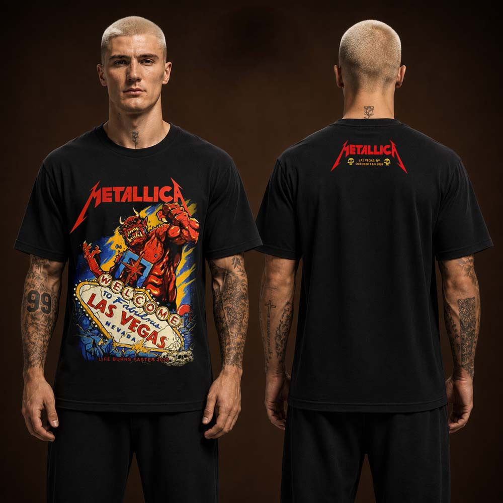 Metallica Life Burns Faster Las Vegas NV 2026 Black T-Shirt Metallica Apparel Music Lover Gift - Foxy23shop