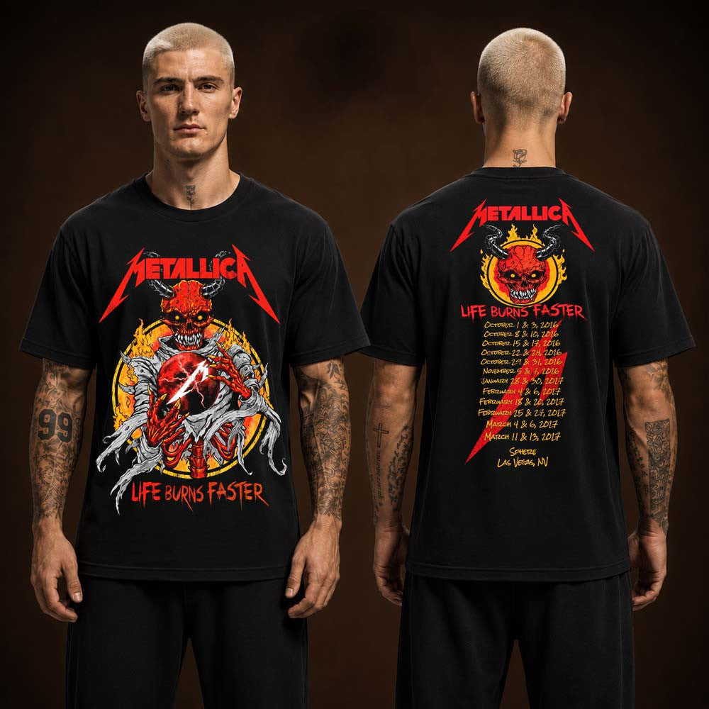 Metallica Life Burns Faster Tour 2026 2027 T-Shirt Metallica Clothing Music Lover Gifts - Foxy23shop