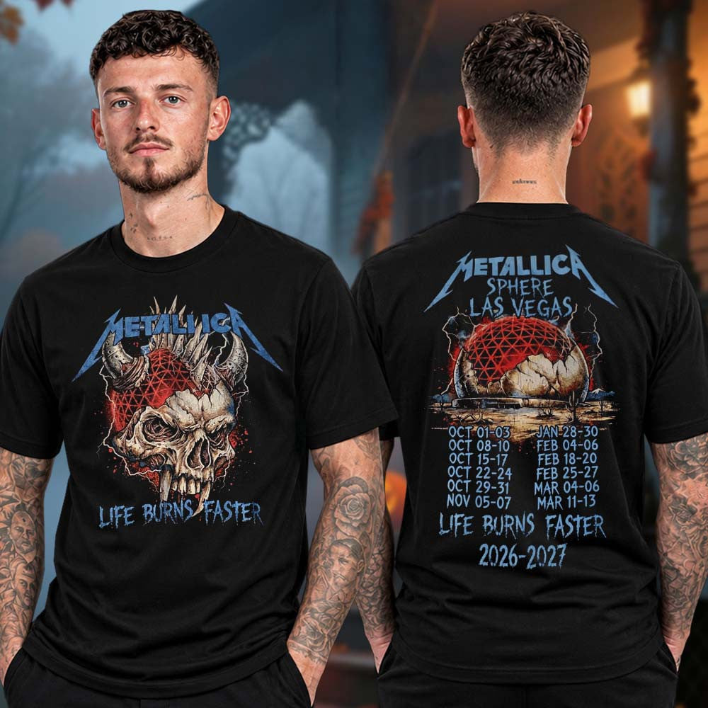 Metallica Merch Las Vegas 2026 Sphere Skull Dateback T-Shirt Metallica Clothing Gifts For Music Buffs - Foxy23shop