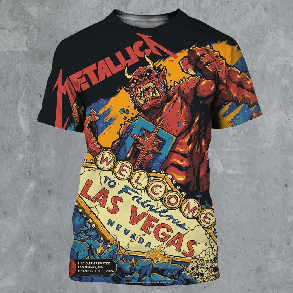 Metallica Life Burns Faster 2026 Las Vegas T-Shirt Metallica Clothing Music Lover Gifts - Foxy23shop