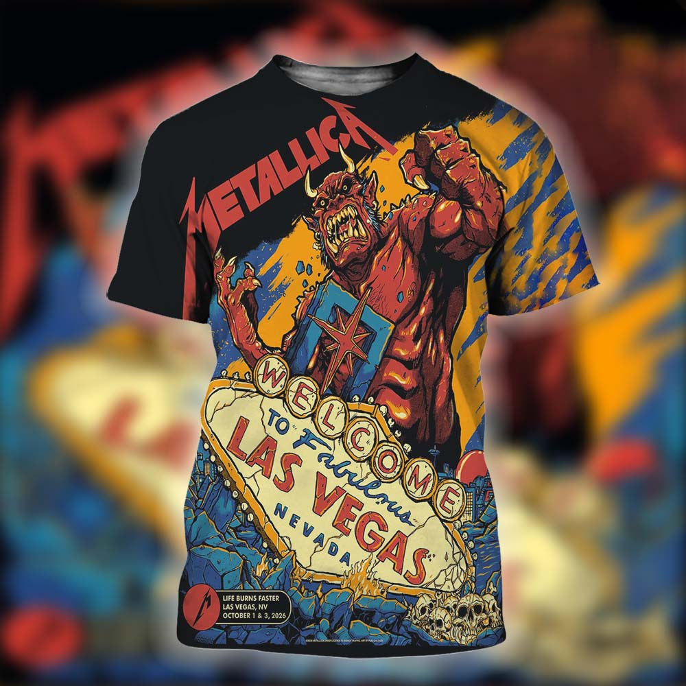 Metallica Las Vegas NV Life Burns Faster Weekend 1 Poster T-Shirt Metallica Merch - Foxy23shop