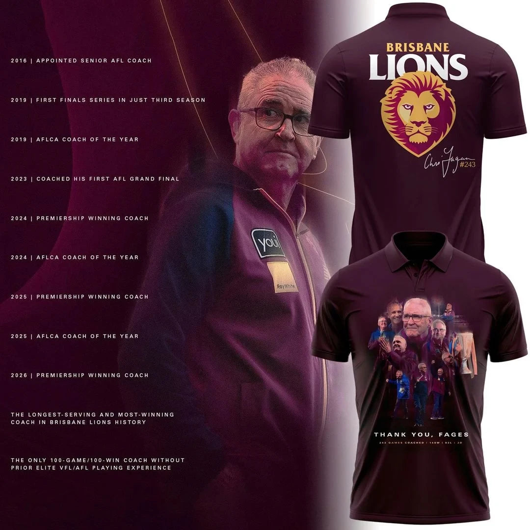 Brisbane Lions Merch Thank You Fages GOAT Tribute Polo Shirt Chris Fagan Fan Apparel Best Gift - Foxy23shop