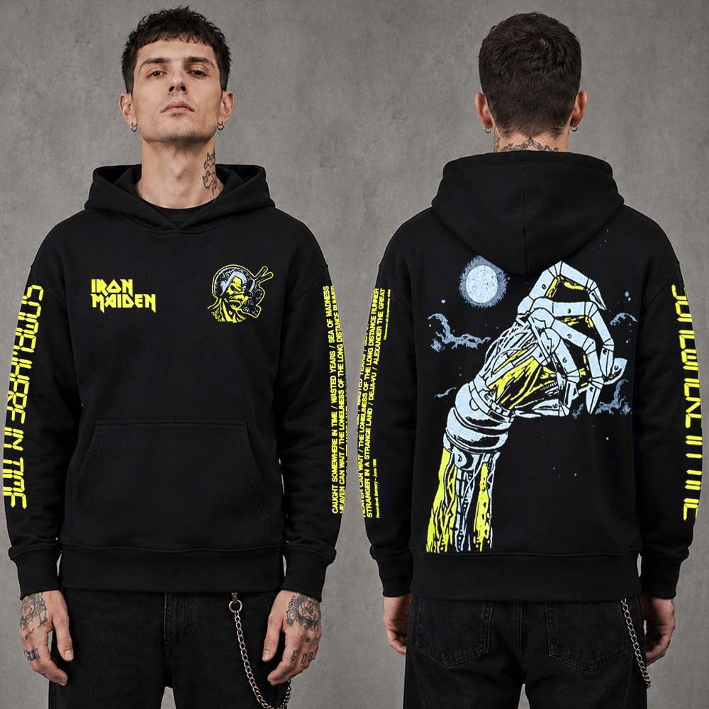 Iron Maiden Merch Somewhere In Time 40th Anniversary Cyborg Hand Hoodie Gifts For Iron Maiden Lovers - Foxy23shop