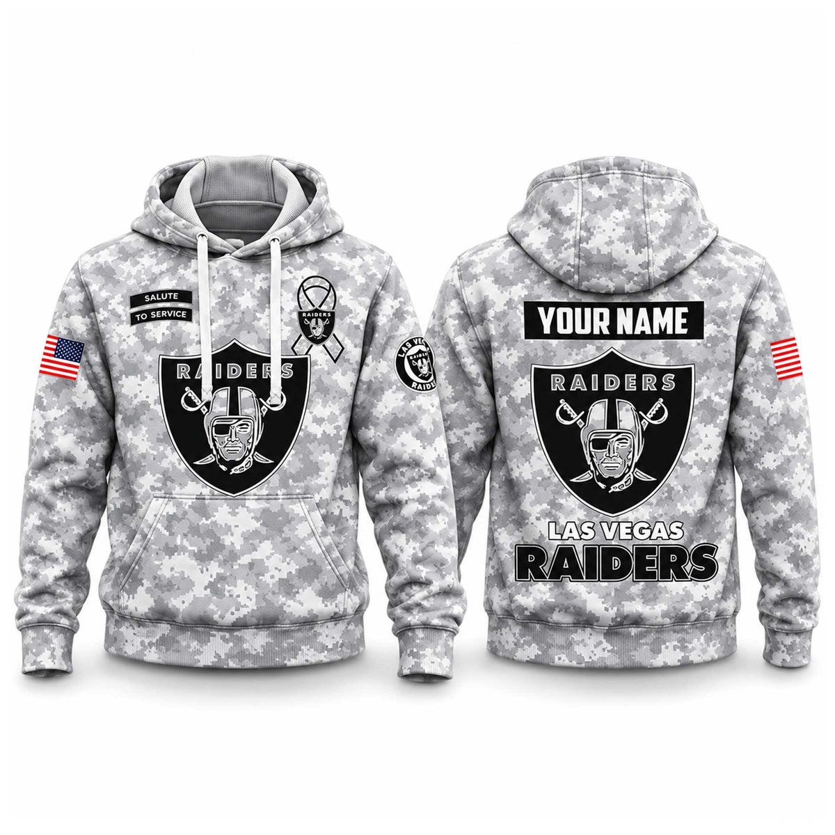 Custom Las Vegas Raiders X Salute To Service White Camo Hoodie Las Vegas Raiders Apparel - Foxy23shop