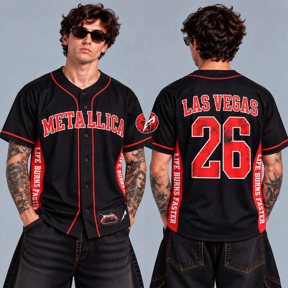 Metallica Life Burns Faster 2026 2027 Las Vegas Merch Live At Sphere Tour Baseball Jersey Metallica Lover Gifts - Foxy23shop
