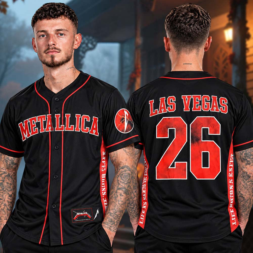 Metallica Las Vegas NV Sphere Pop Up Shop Life Burns Faster Jersey Metallica Merch Fan Gifts - Foxy23shop