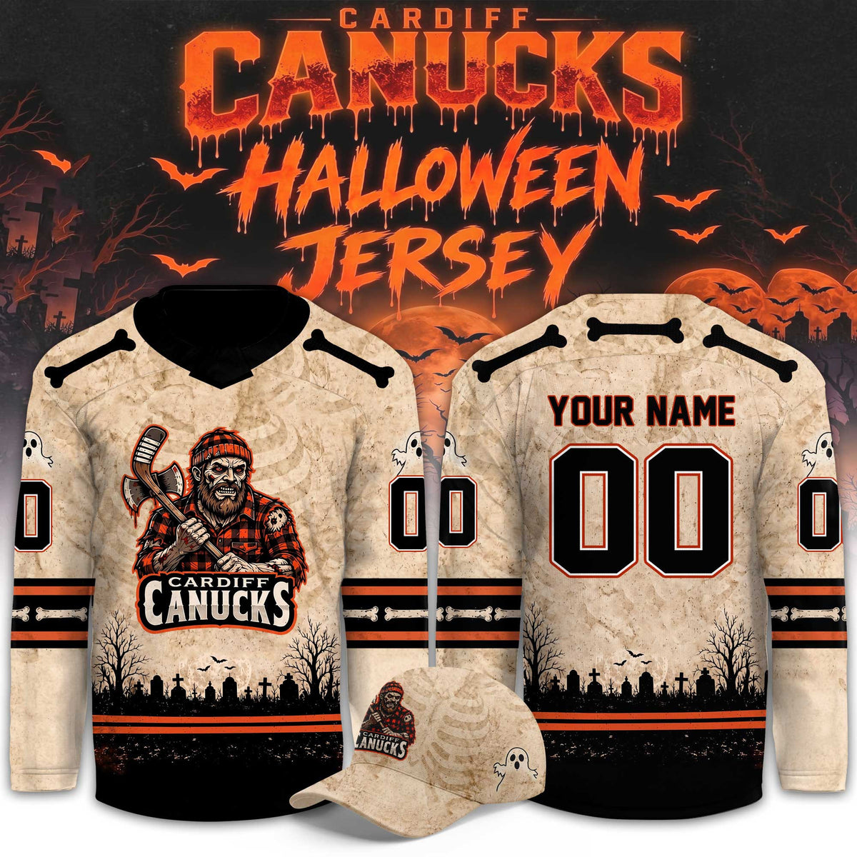Personalized Cardiff Canucks 2026 Happy Halloween Night Jersey Cardiff Canucks Merch Fan Gear - Foxy23shop
