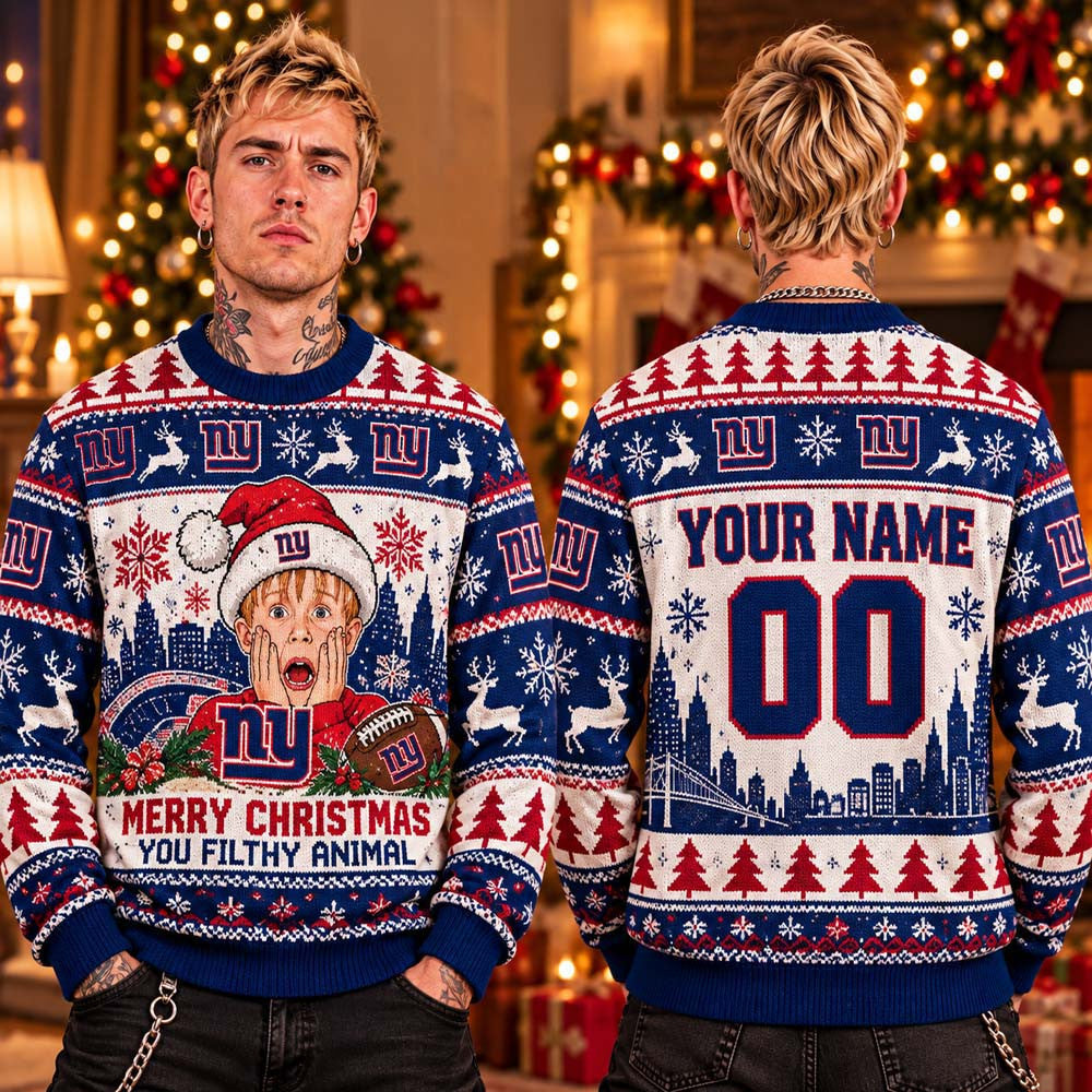 Custom New York Giants NFL 2026 Home Alone Ugly Christmas Sweater New York Giants Apparel Fan Gift - Foxy23shop